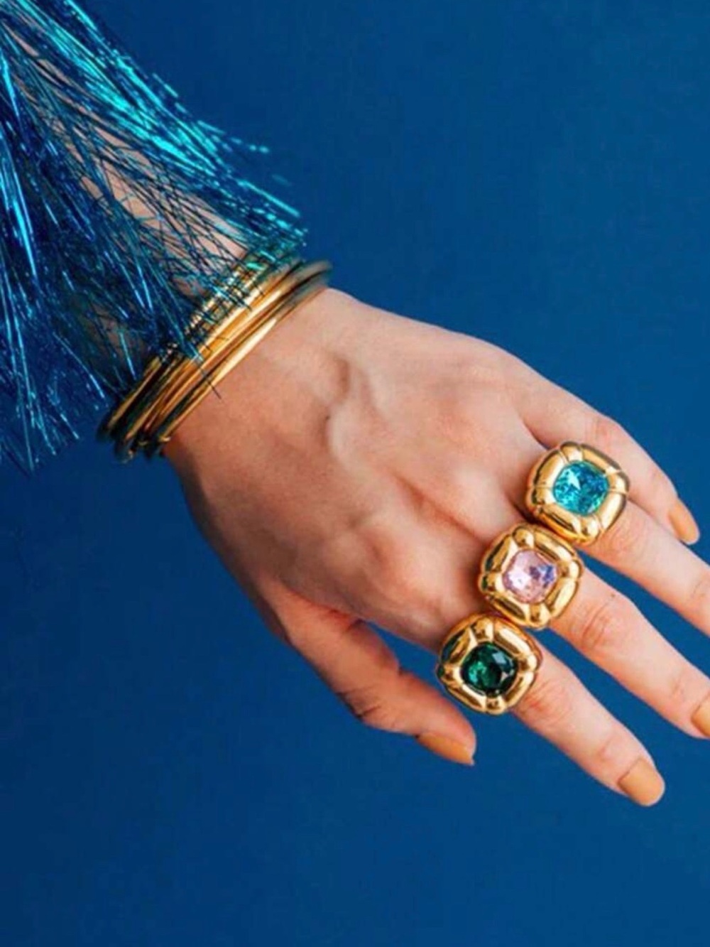 Choice of Gold Statement Rings in Blue, Pink, Lavender and Green NWT